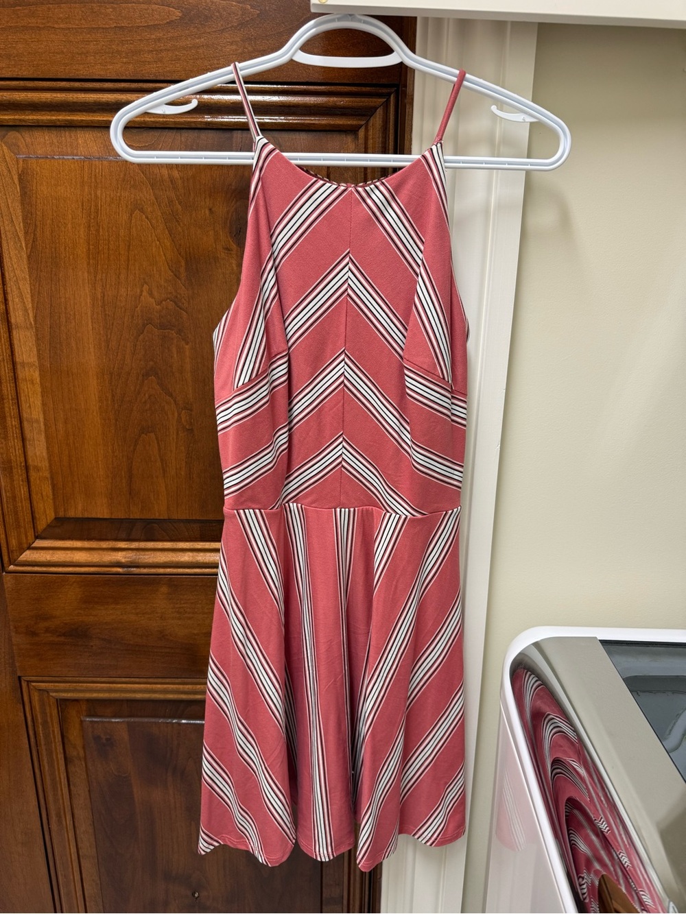 Sleeveless Pink Chevron Striped Sleeveless Dress